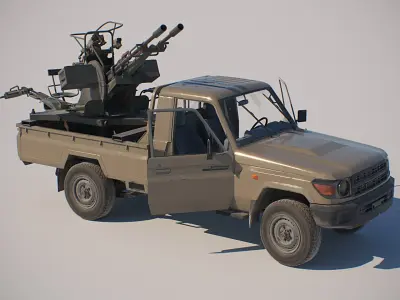  Militant Truck with anti-aircraft autocannon ZU-23 terrorist truck 