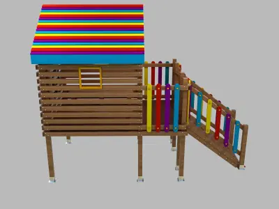Wooden Colorful PlayHouse Playground Play House Low-poly 3D model