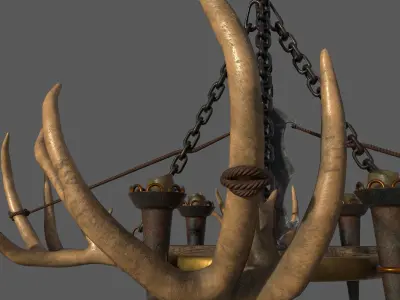 Medieval Antler Chandelier Design Three  Low-poly 3D model