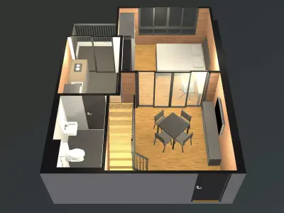 Apartment room in plan cut 25-65 3D model