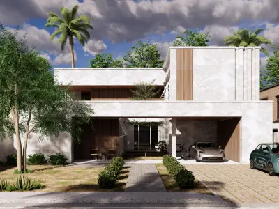 Modern Tropical Brutalism House 3D Scene for Visualization Low-poly 3D model