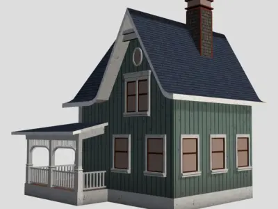 American Style Cottage - Town House Model Low-poly 3D model 4