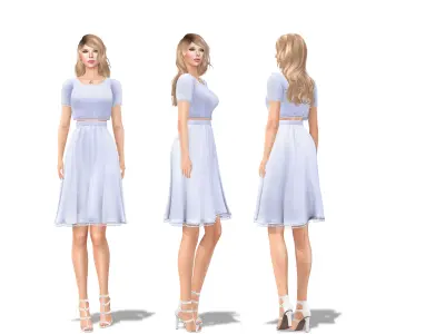 Casual Two Piece White Dress With Shoes Low-poly 3D model