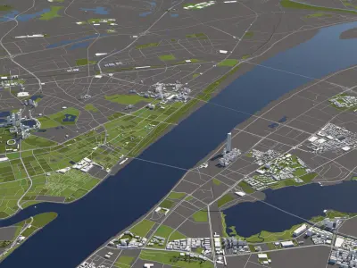 Wuhan China 50x50km 3D City Map  3D model