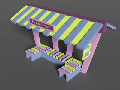 Bus stop Purple street Low-poly 3D model