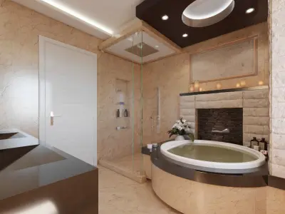 Bathroom modern with tub and shower 3D model