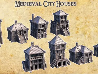 Medieval City Houses Tabletop Terrain 28MM 3D print model 3D print model