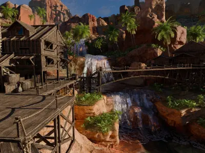 Desert Waterfall Scene 3D model