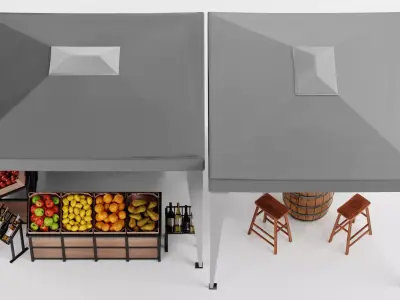 Produce Market Stall V2 - Fair Stand with Wine Display 3D model