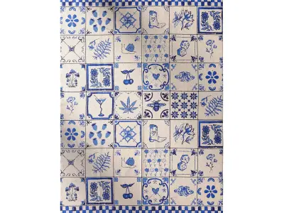 Mariana Tile Flatweave Printed Rug 3D model