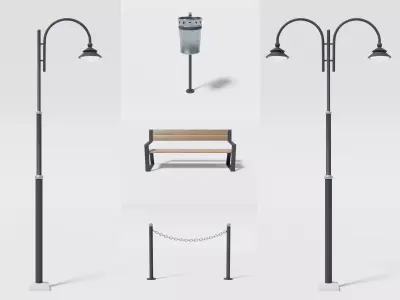 Street elements pack Low-poly 3D model