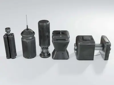 Tech Kitbash - 5 Sci-Fi Generators - Low-Poly Textured Assets Low-poly 3D model