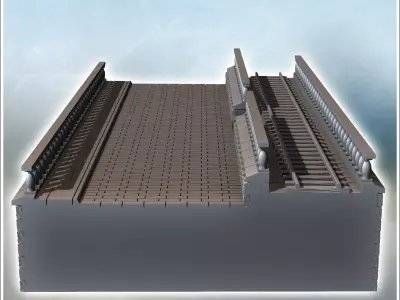 Damaged brick bridge with classic-style parapet and double arche 3D print model