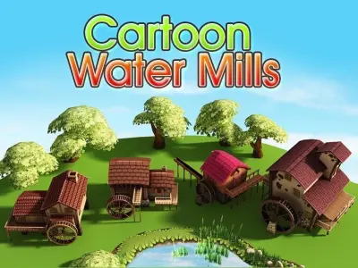 Cartoon Water Mills Low-poly 3D model