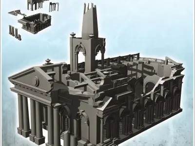 Ruined neo-classical public administration building with pedimen 3D print model