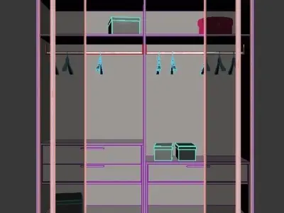 Wardrobe closet with glass doors and drawers 3D model