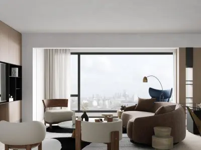 Modern Living Dining Room 3D Model 3D model