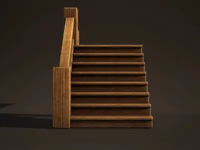 Stairs Game Ready wooden staircase Low-poly 3D model