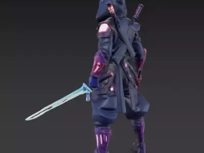 Cyberpunk Ninja Hero Game Ready 3D Character with Weapons 3D model