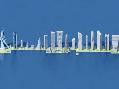 Sci-Fi City building set pack bundle Low-poly 3D model