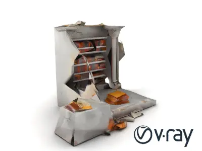 Eroded Library Collapse Environmental Scene model pack Low-poly 3D model