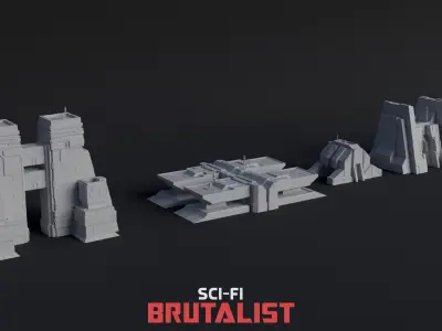 SCI-FI Brutalist Low-poly 3D model