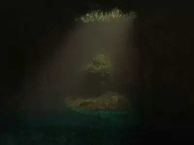 Dark cave with tree 3D model