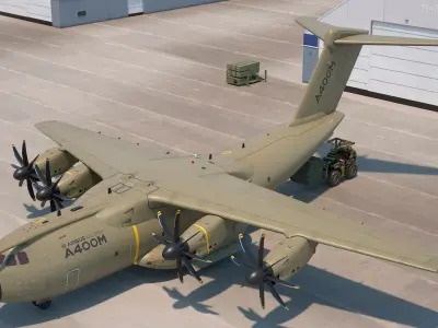  Forklift Loads Cargo to the Airbus Atlas Military Transport Green Rigged 