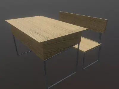  Classroom Bench Low-poly 3D model