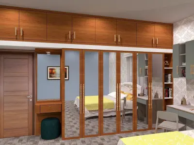 MODERN WARDROBE WITH SIX DOORS MIRROR AND READING TABLE  3D model