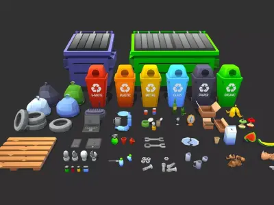 Stylize Low Poly Garbage Pack Low-poly 3D model