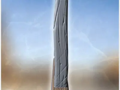 Two wooden fences with vertical bars and uneven tops supported b 3D print model