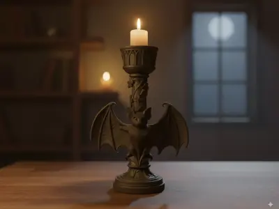 Gothic black bat candle holder 3D print model
