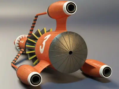 Thunderbird orange rocket with number Low-poly 3D model