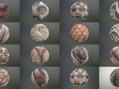 30 Materials Skin Monster Seamless PBR Mega Pack 1 Texture