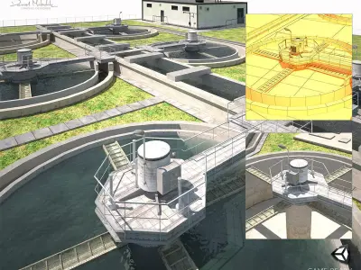 Water Treatment Plant Low Poly Low-poly 3D model
