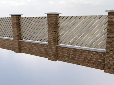 Modular Garden Wall Low-poly 3D model