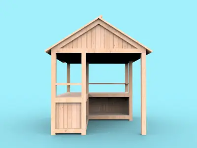 Wooden stand shed stall market version 2 3D model