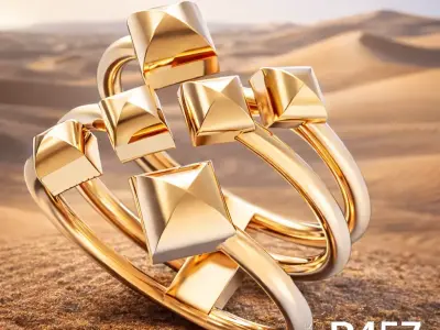 PYRION Modern Geometric Women Gold Ring 3D print model