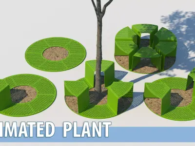 Park bench with animated tree 3D model