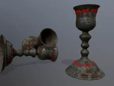 Chalice 9 candle with flames Low-poly 3D model