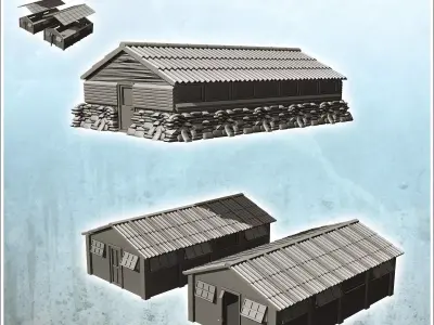 Set of three modern military barracks 1 - Modern WW2 WW1 World W 3D print model purchase
