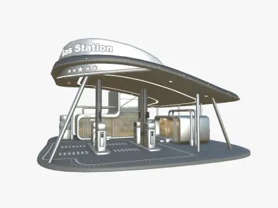 SciFi Gas Station A08 Metallic - Sci Fi Exterior Design Low-poly 3D model