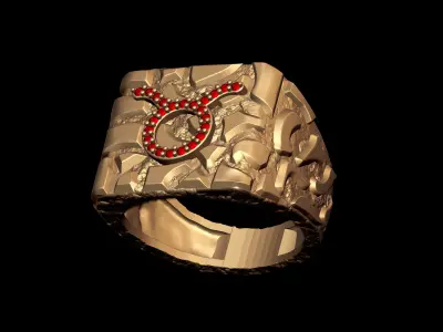 Diamond Taurus Horoscope Zodiac Nugget Ring  3D print model