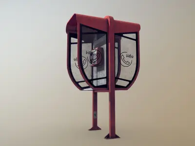 NoviSad PhoneBooth double RED Low-poly 3D model