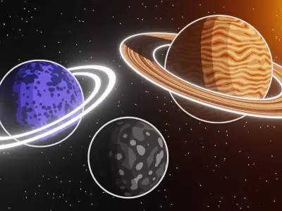 Stylized Procedural Cartoon Planet Set - 3D Space Props 3D model