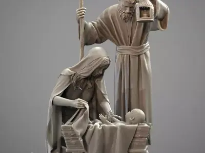 Nativity with Mary Baby Jesus and Joseph holding a lantern 3D print model