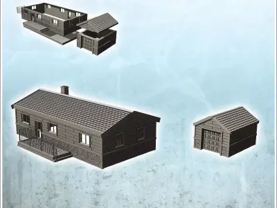Modern house set with terrace and garden shed 2 - Modern WW2 WW1 3D print model