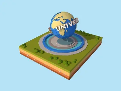 Cartoon Low Poly Universal Studio Globe Landmark Low-poly 3D model