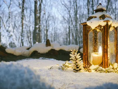 Candle Lantern Snow Scene Low-poly 3D model